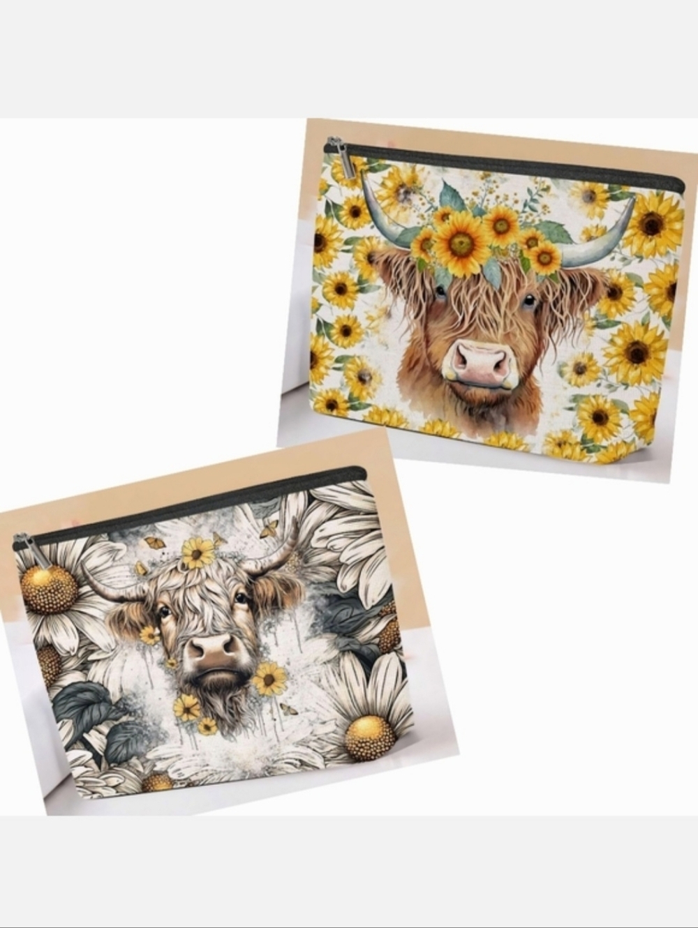 NWT Choice Of Highland Cows/Cattle Waterproof Canvas Makeup/Essentials Bag